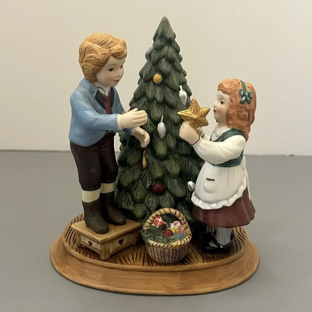 1982 Avon Christmas Memories Figurine Series Keeping Tradition Trimming Tree